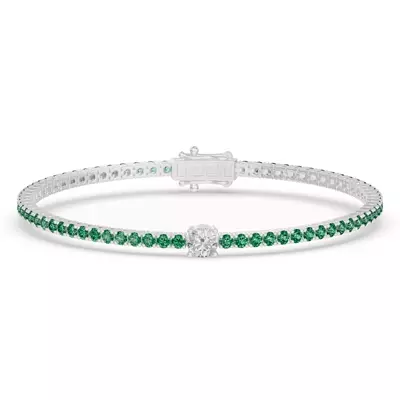 Lunava Green Emerald & Round Lab Diamond Tennis Bracelet