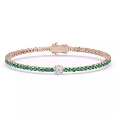 Lunava Green Emerald & Round Lab Diamond Tennis Bracelet