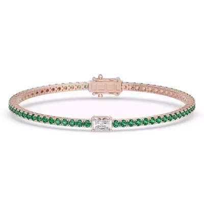 Lunava Green Emerald & Radiant Lab Diamond Tennis Bracelet
