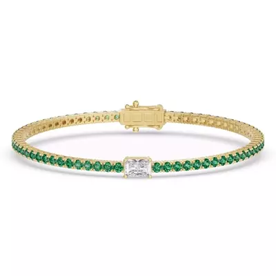 Lunava Green Emerald & Radiant Lab Diamond Tennis Bracelet
