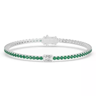Lunava Green Emerald & Radiant Lab Diamond Tennis Bracelet