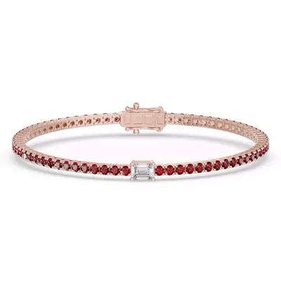 Lunava Ruby & Emerald-Cut Lab Diamond Tennis Bracelet