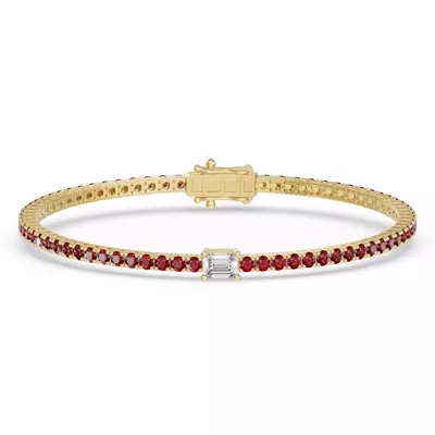 Lunava Ruby & Emerald-Cut Lab Diamond Tennis Bracelet