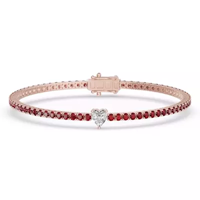 Lunava Ruby & Heart Lab Diamond Tennis Bracelet