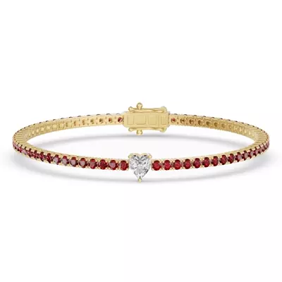 Lunava Ruby & Heart Lab Diamond Tennis Bracelet
