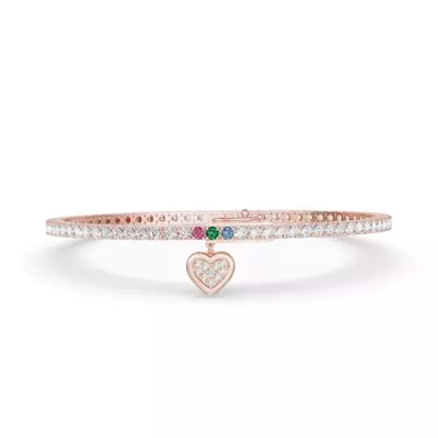 Heart Charm Diamond Tennis Bracelet