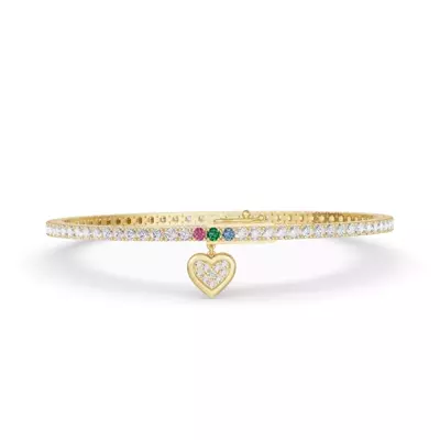 Heart Charm Diamond Tennis Bracelet