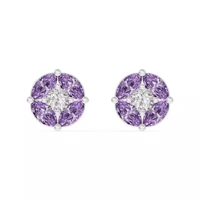 Amethyst Floral Lab Diamond Silver Earrings