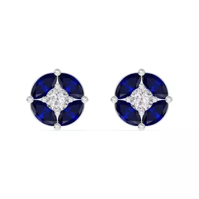 Blue Sapphire Floral Lab Diamond Silver Earrings