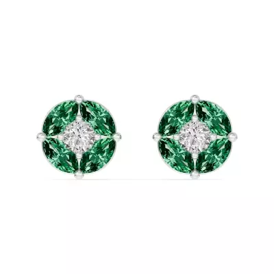 Emerald Floral Lab Diamond Silver Earrings
