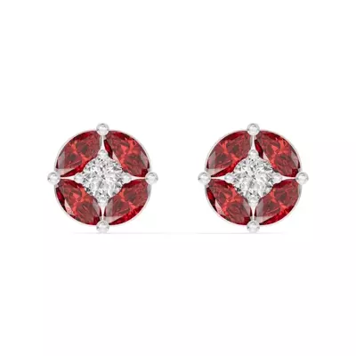 Garnet Floral Lab Diamond Silver Earrings