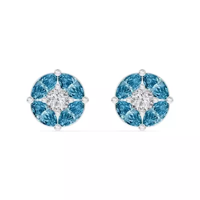 London Blue Topaz Floral Lab Diamond Silver Earrings