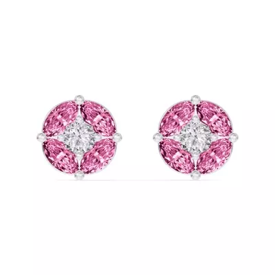 Pink Sapphire Floral Lab Diamond Silver Earrings
