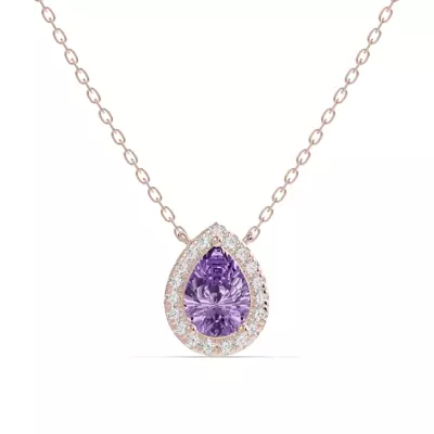 Pear Amethyst Lab Diamond Halo Pendant