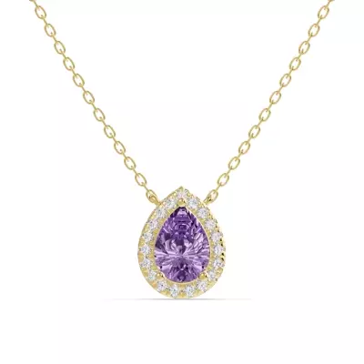 Pear Amethyst Lab Diamond Halo Pendant