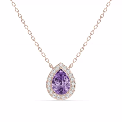 Pear Amethyst Lab Diamond Halo Pendant