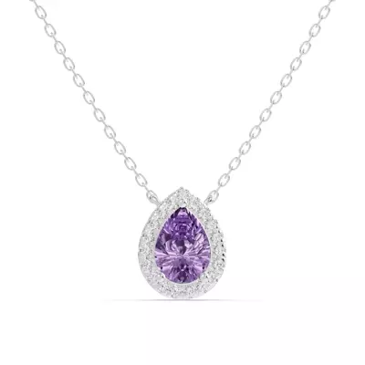 Pear Amethyst Lab Diamond Halo Pendant