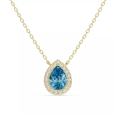 Pear Blue Topaz Lab Diamond Halo Pendant