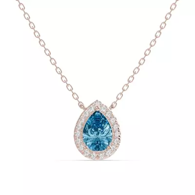 Pear Blue Topaz Lab Diamond Halo Pendant
