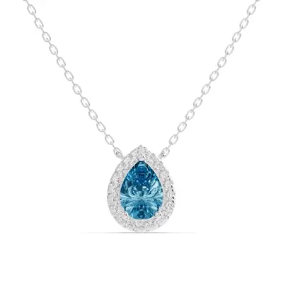 Pear Blue Topaz Lab Diamond Halo Pendant
