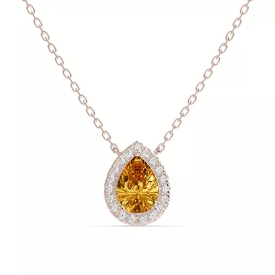 Pear Citrine Lab Diamond Halo Pendant