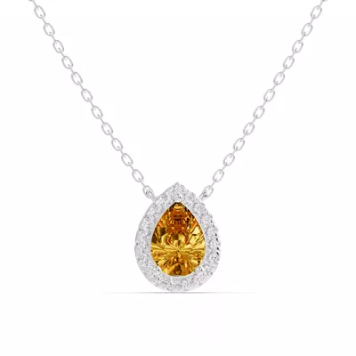 Pear Citrine Lab Diamond Halo Pendant