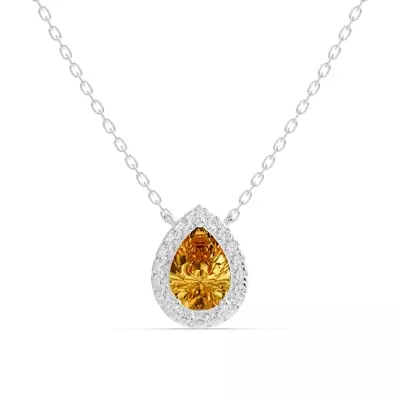 Pear Citrine Lab Diamond Halo Pendant