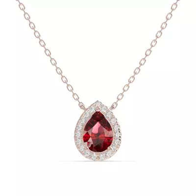 Pear Garnet Lab Diamond Halo Pendant