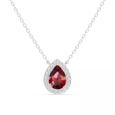 Pear Garnet Lab Diamond Halo Pendant