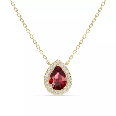 Pear Garnet Lab Diamond Halo Pendant