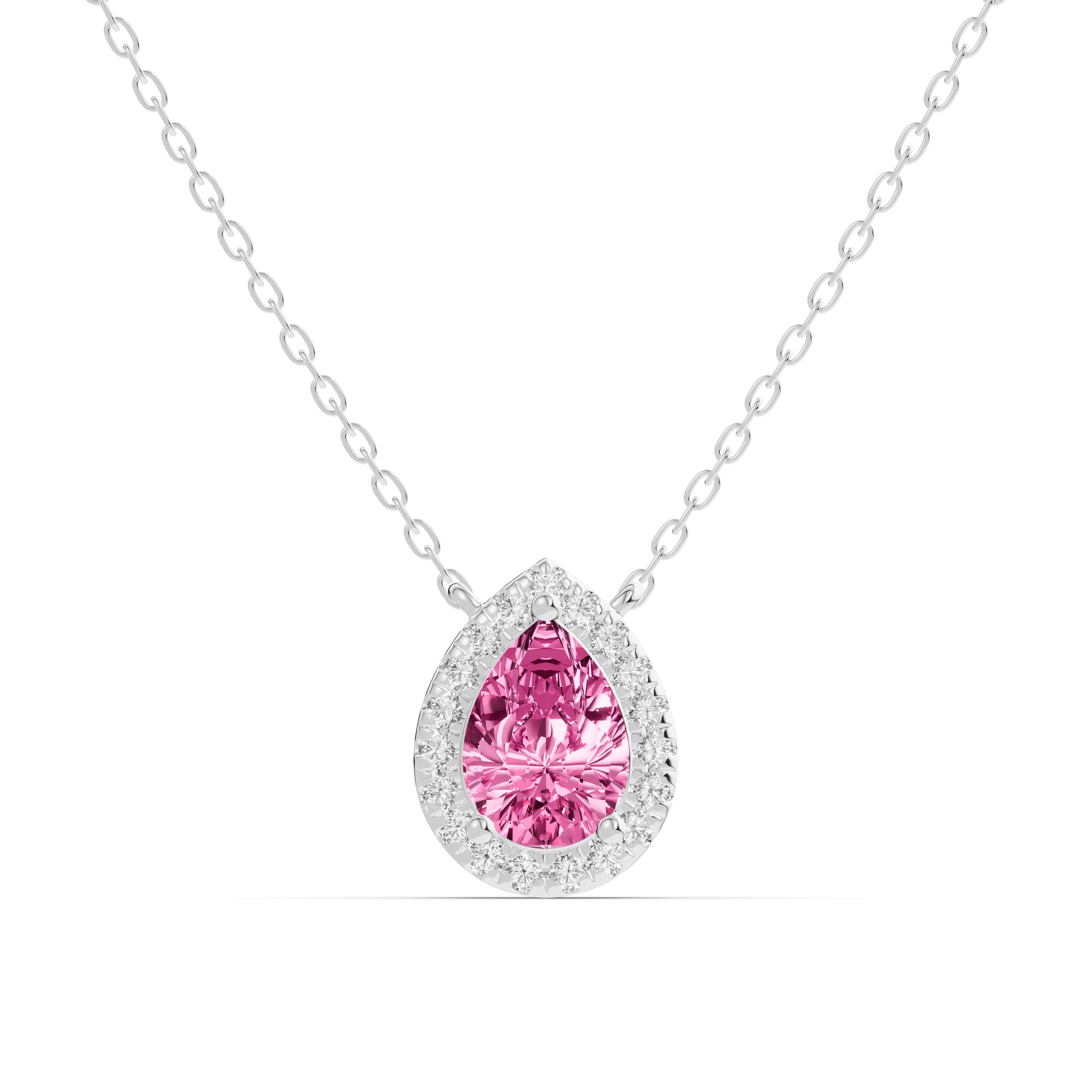 Pear Pink Tourmaline Lab Diamond Halo Pendant