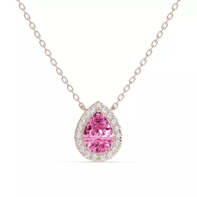 Pear Pink Tourmaline Lab Diamond Halo Pendant