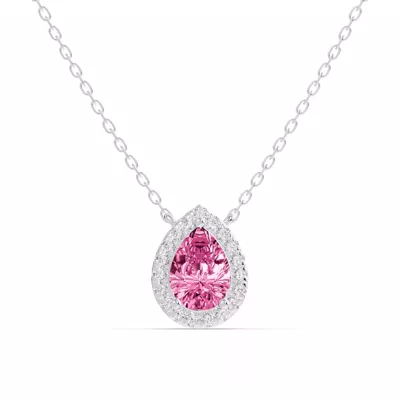 Pear Pink Tourmaline Lab Diamond Halo Pendant