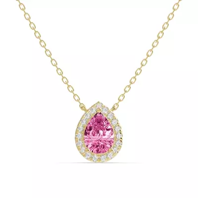 Pear Pink Tourmaline Lab Diamond Halo Pendant