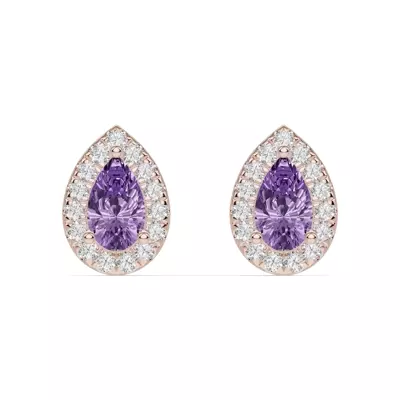 Pear Amethyst Lab Diamond Halo Earrings