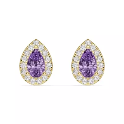 Pear Amethyst Lab Diamond Halo Earrings