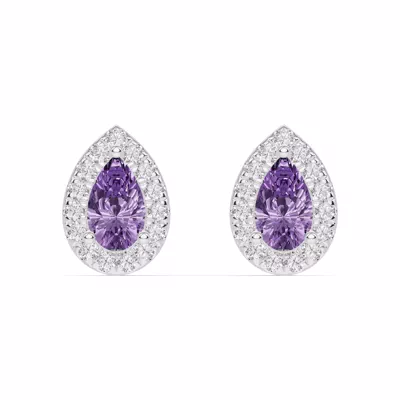 Pear Amethyst Lab Diamond Halo Earrings