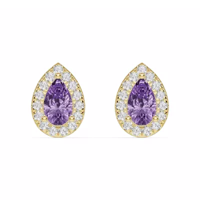 Pear Amethyst Lab Diamond Halo Earrings