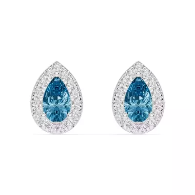 Pear Blue Topaz Lab Diamond Halo Earrings