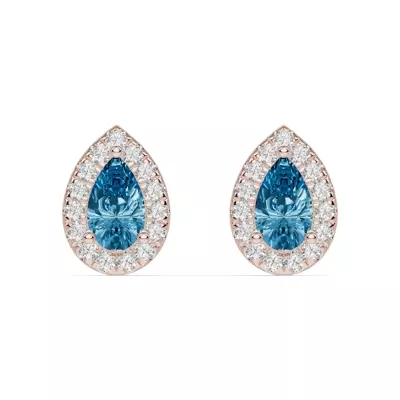 Pear Blue Topaz Lab Diamond Halo Earrings
