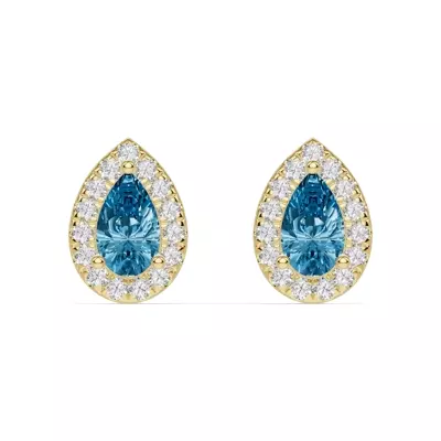 Pear Blue Topaz Lab Diamond Halo Earrings