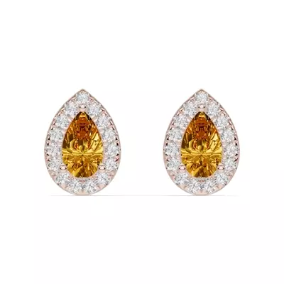 Pear Citrine Lab Diamond Halo Earrings
