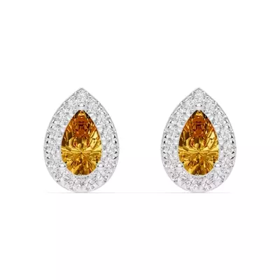 Pear Citrine Lab Diamond Halo Earrings