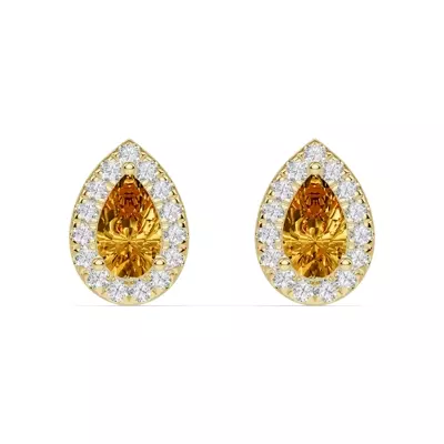 Pear Citrine Lab Diamond Halo Earrings