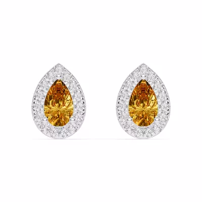 Pear Citrine Lab Diamond Halo Earrings