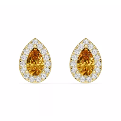 Pear Citrine Lab Diamond Halo Earrings