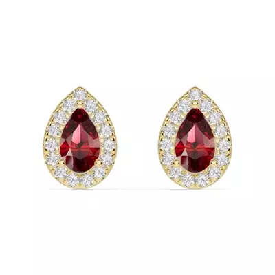 Pear Garnet Lab Diamond Halo Earrings