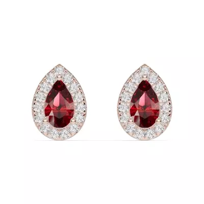 Pear Garnet Lab Diamond Halo Earrings