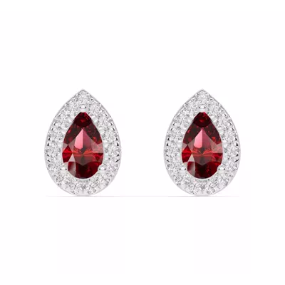 Pear Garnet Lab Diamond Halo Earrings
