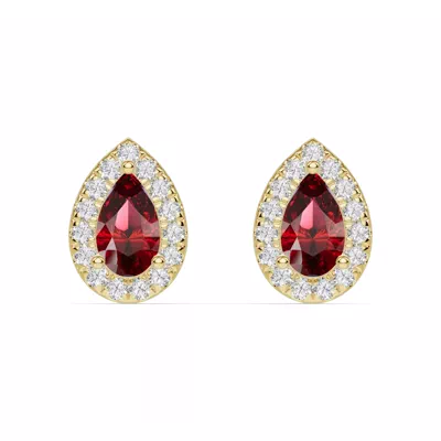 Pear Garnet Lab Diamond Halo Earrings
